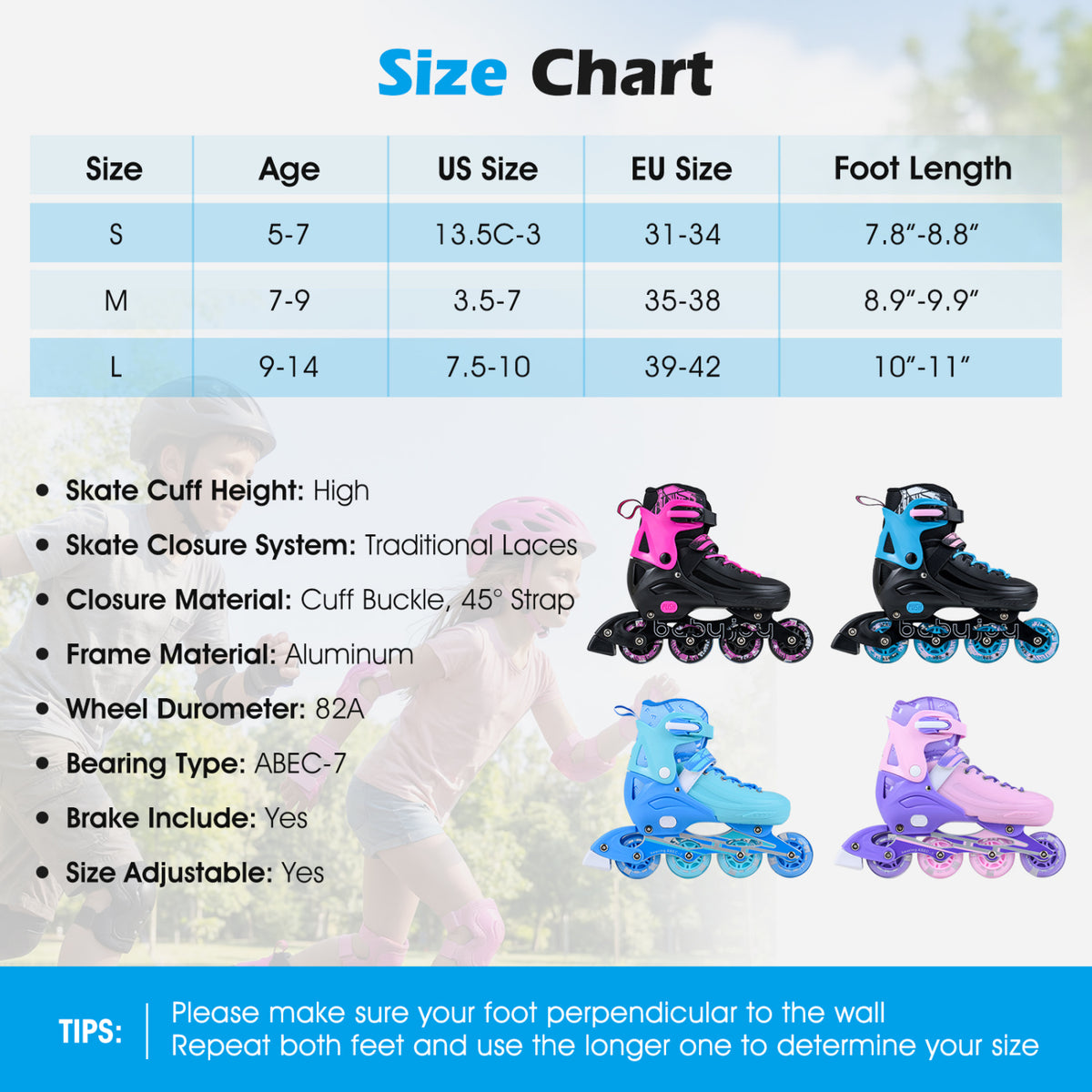 Adjustable Light-Up Inline Skates for Kids - Sizes 13.5C-3