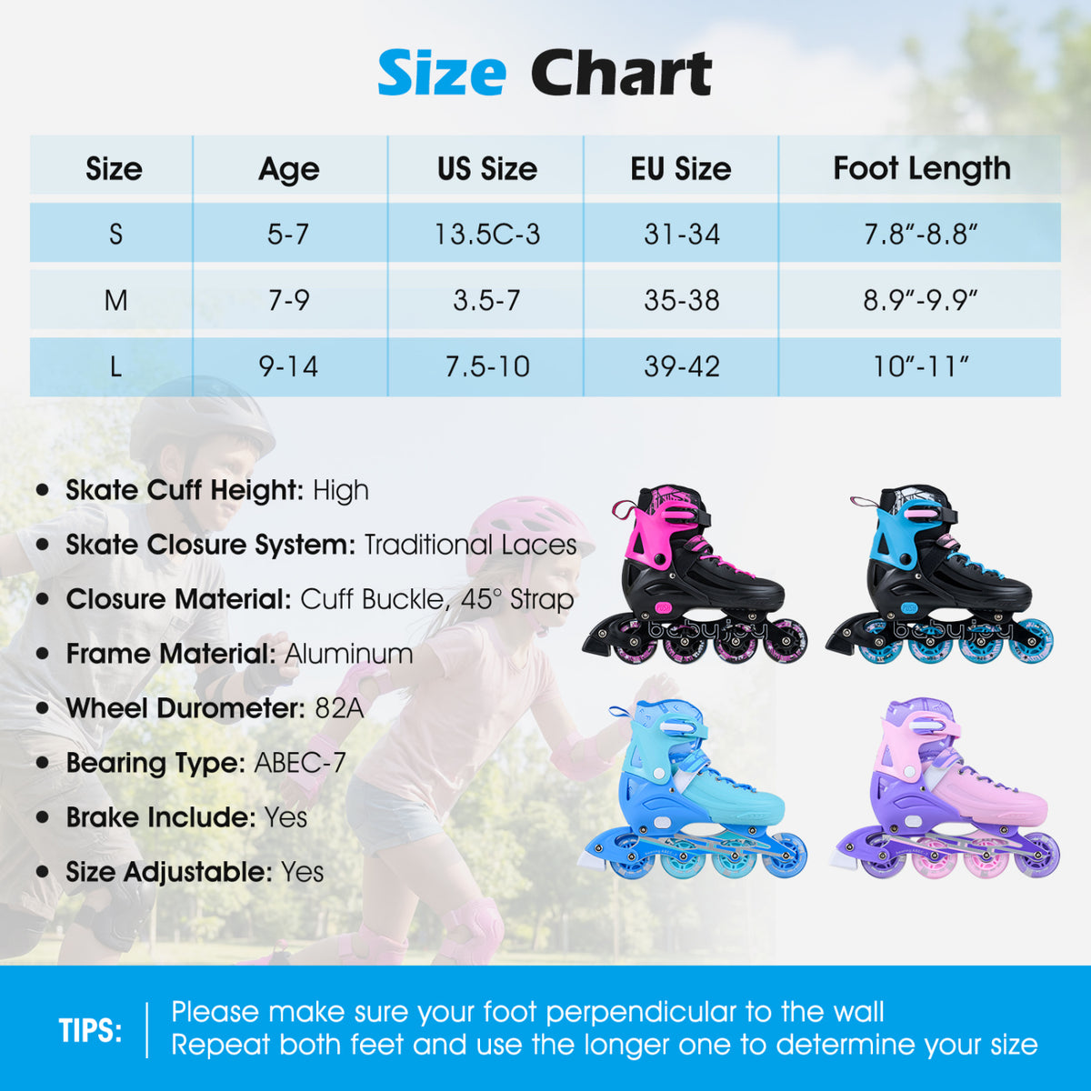 Adjustable Light-Up Inline Skates for Kids - Sizes 13.5C-3