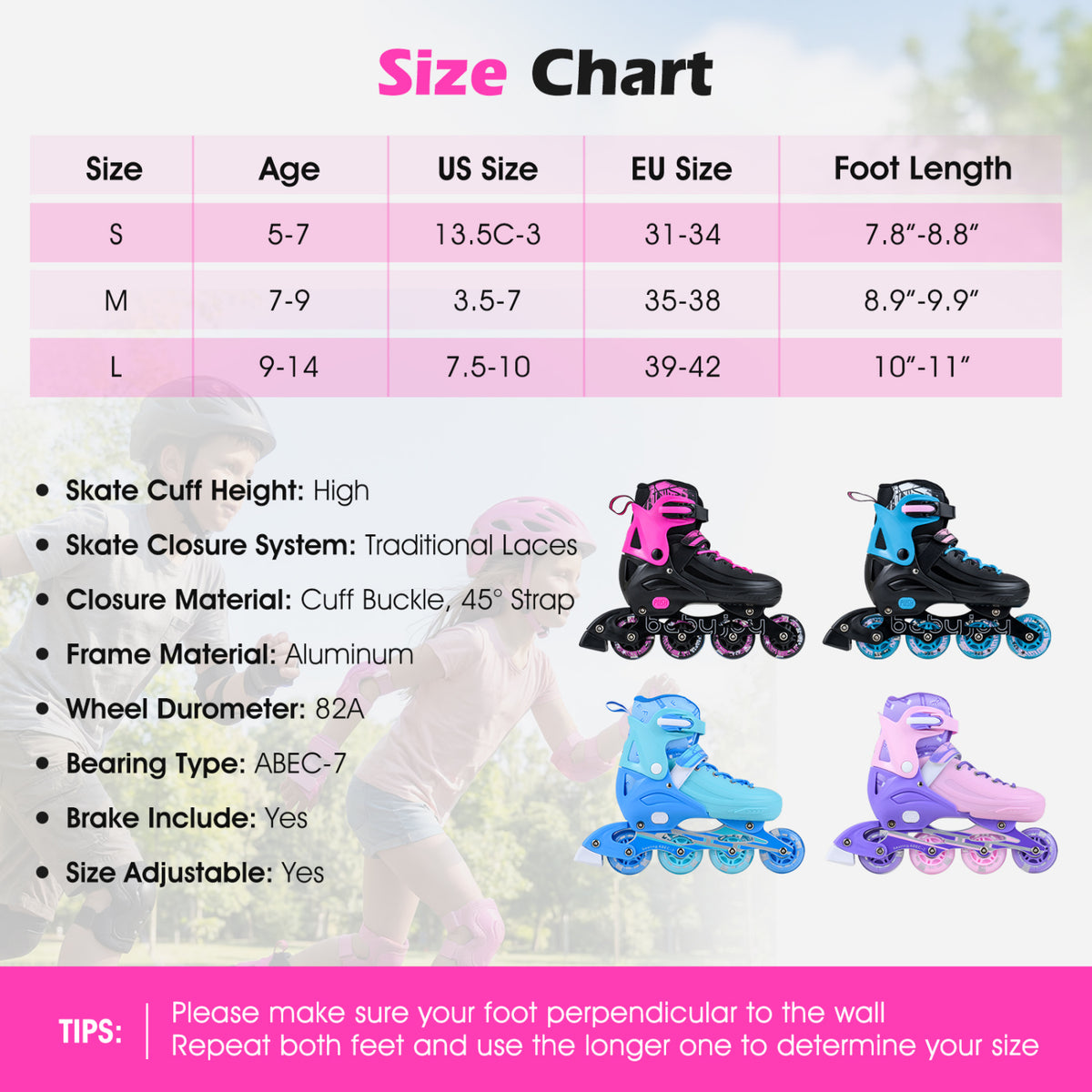 Adjustable Light-Up Inline Skates for Kids - Sizes 13.5C-3