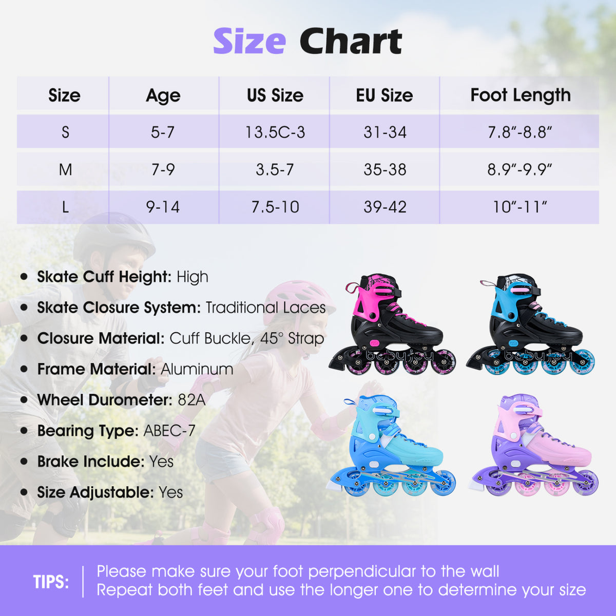 Adjustable Light-Up Inline Skates for Kids - Sizes 13.5C-3