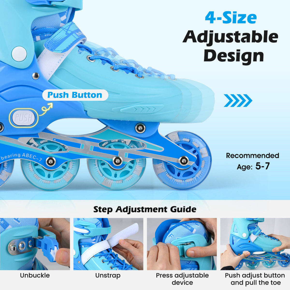 Adjustable Light-Up Inline Skates for Kids - Sizes 13.5C-3
