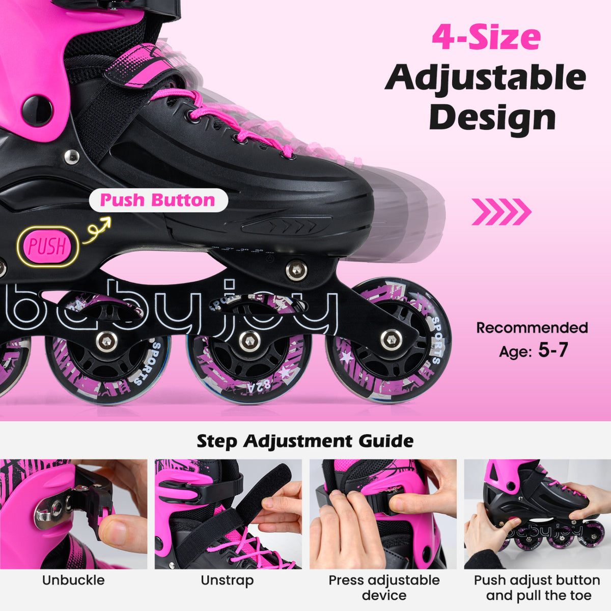 Adjustable Light-Up Inline Skates for Kids - Sizes 13.5C-3