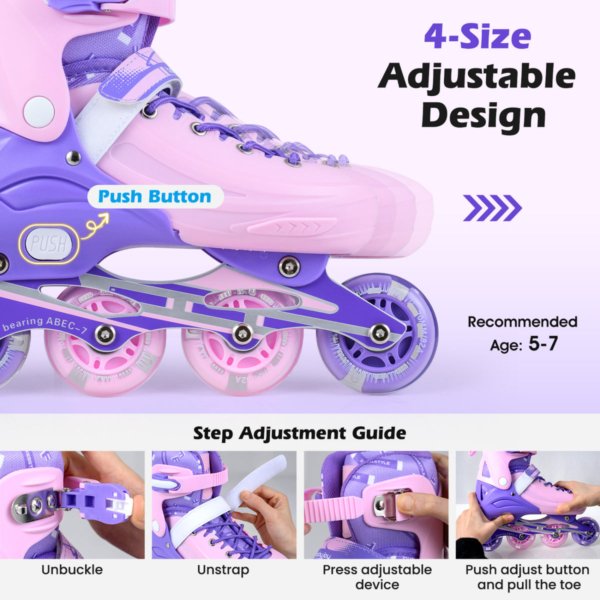 Adjustable Light-Up Inline Skates for Kids - Sizes 13.5C-3