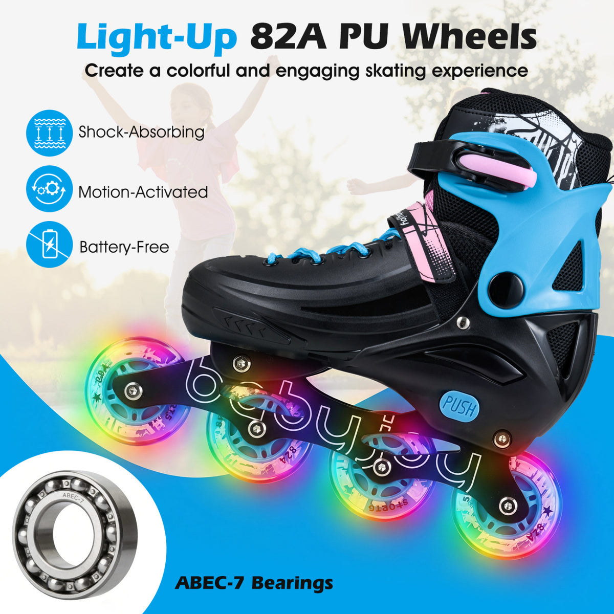 Adjustable Light-Up Inline Skates for Kids - Sizes 13.5C-3