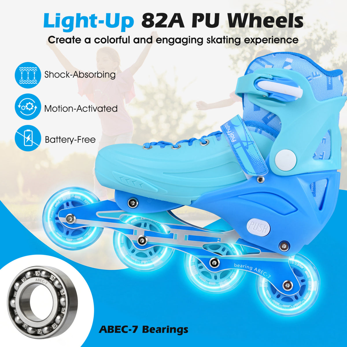 Adjustable Light-Up Inline Skates for Kids - Sizes 13.5C-3