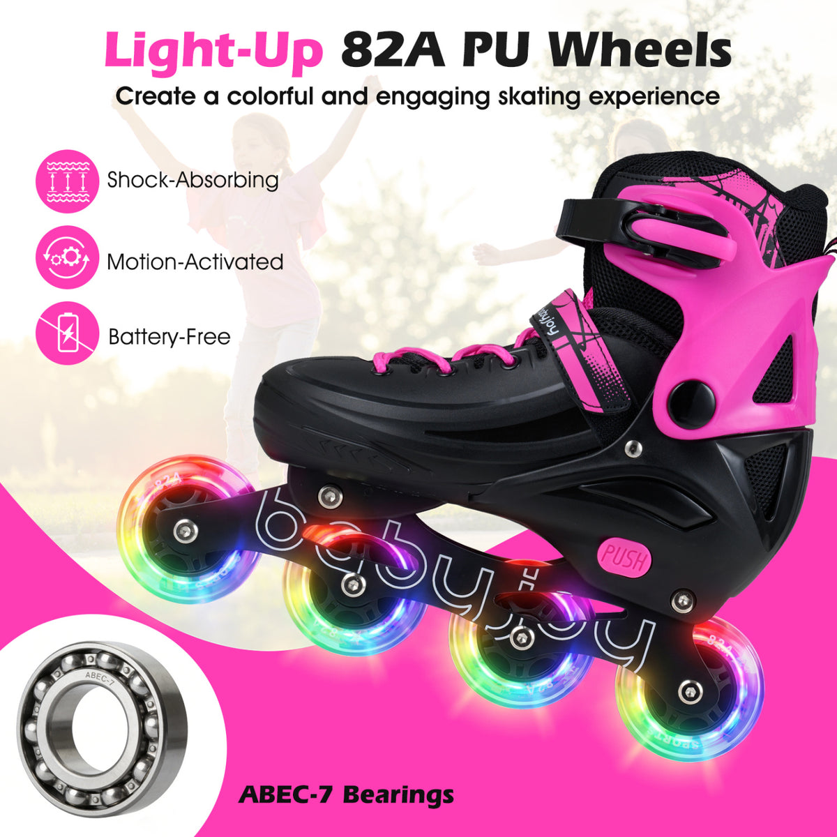 Adjustable Light-Up Inline Skates for Kids - Sizes 13.5C-3