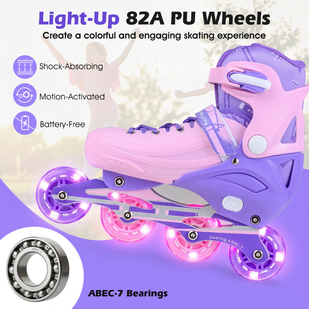 Adjustable Light-Up Inline Skates for Kids - Sizes 13.5C-3