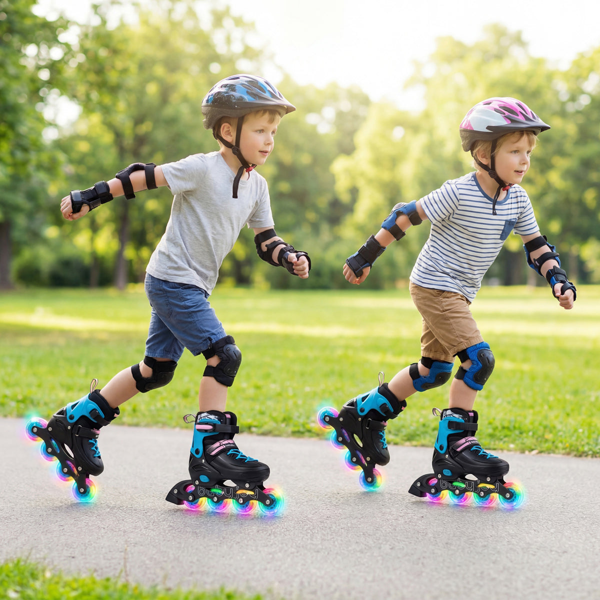 Adjustable Light-Up Inline Skates for Kids - Sizes 13.5C-3