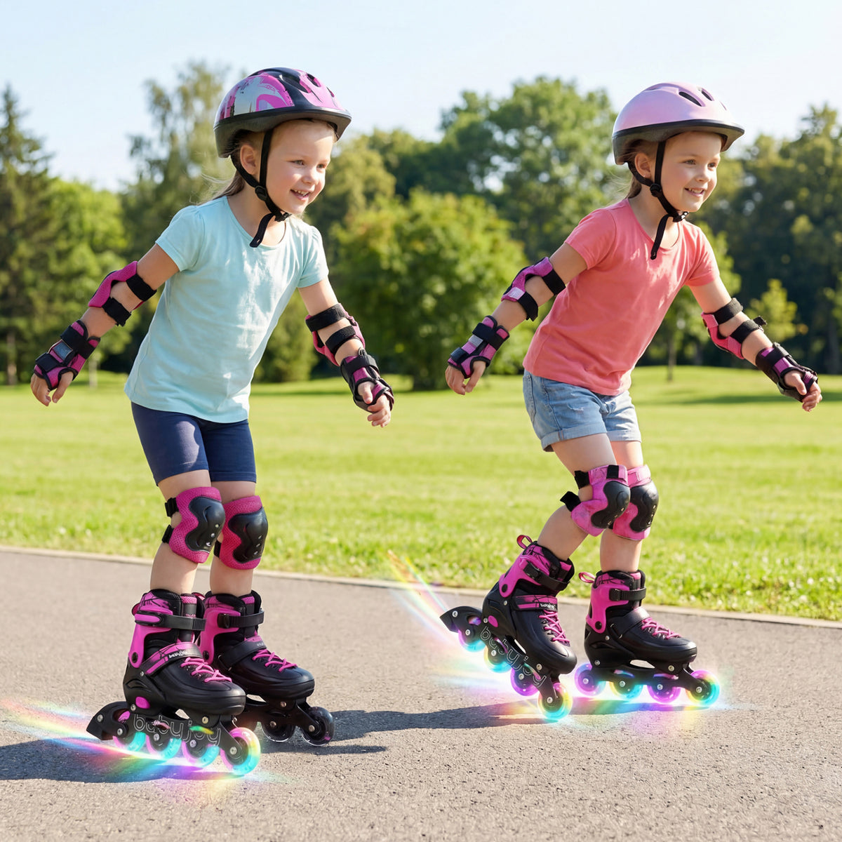 Adjustable Light-Up Inline Skates for Kids - Sizes 13.5C-3