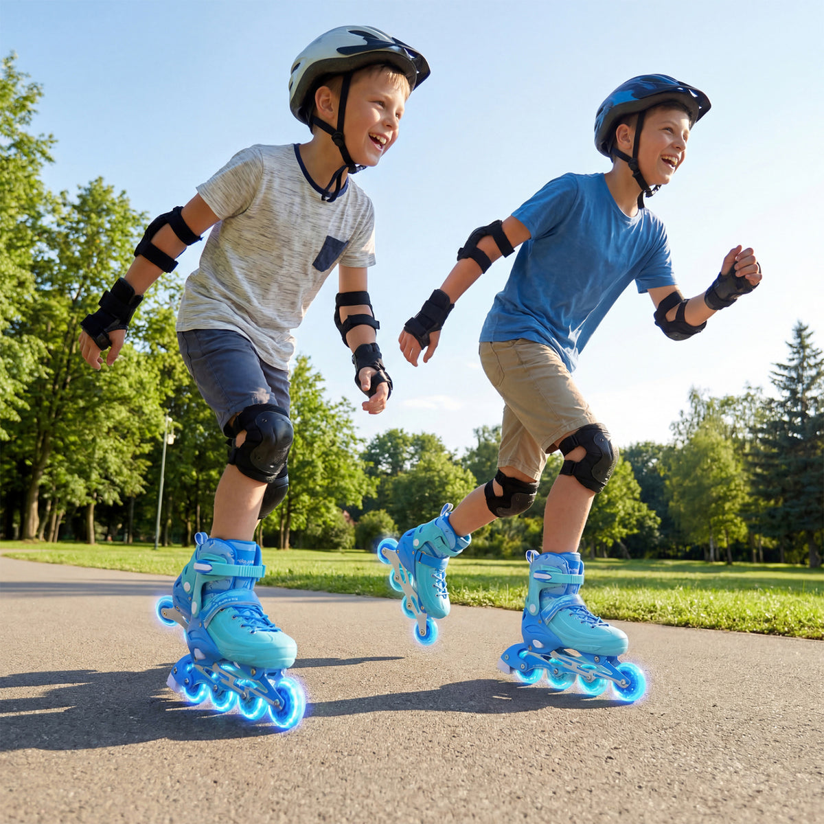 4-Size Adjustable Light-Up Kids Inline Skates for Kids Ages 7-9