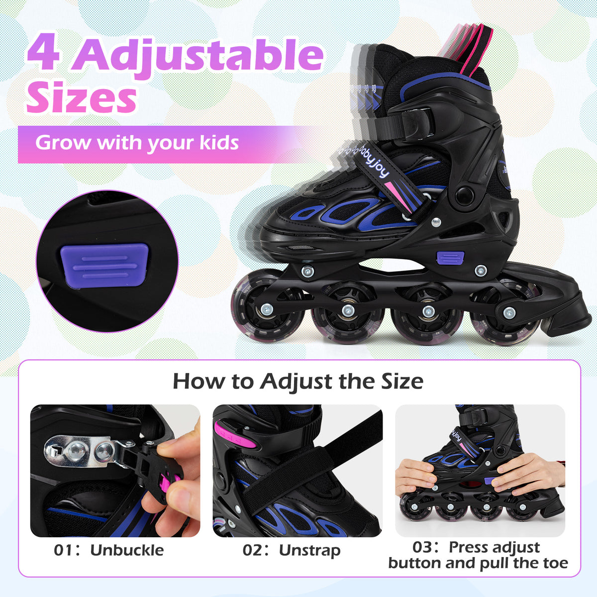 4 Sizes Adjustable Blade Roller with Light-up Wheels for Youth