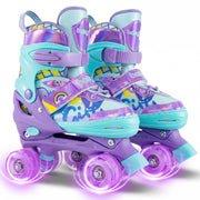 Patins à roulettes pour enfants, réglables sur 4 tailles, avec roues lumineuses et protection de sécurité, taille M - violet
