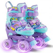 Patins à roulettes pour enfants réglables sur 4 tailles, avec roues lumineuses et protection de sécurité - violet
