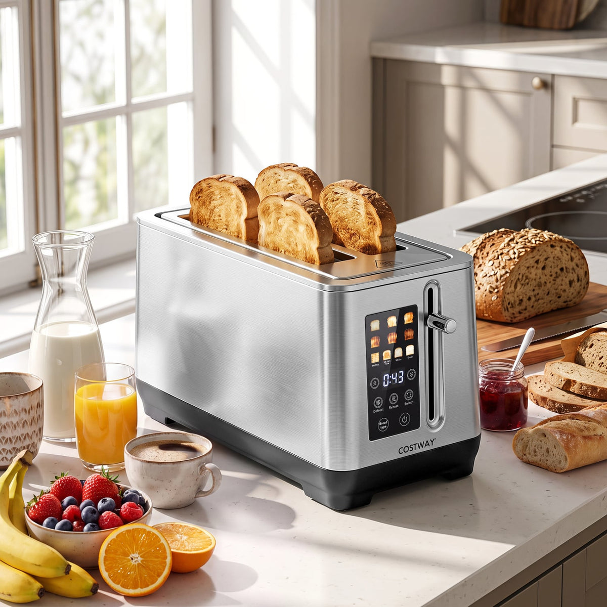 4 Slice Toaster with 6 Browning Levels and 4 Bread Types-Silver-Small Appliances-DECOROLALA