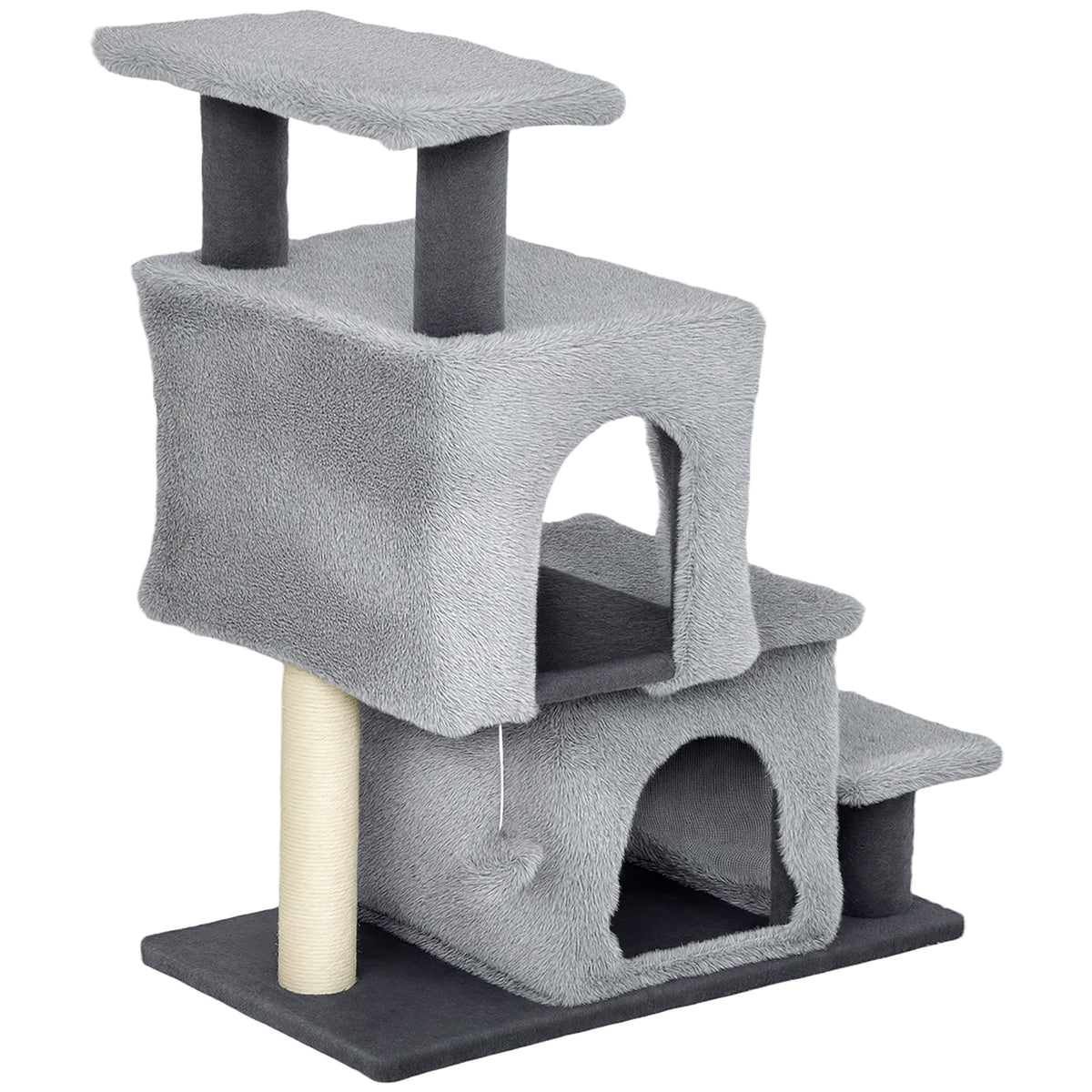 4-Step Adjustable Pet Stairs with Cat Condo and Scratching Post - Grey-Cats-DECOROLALA