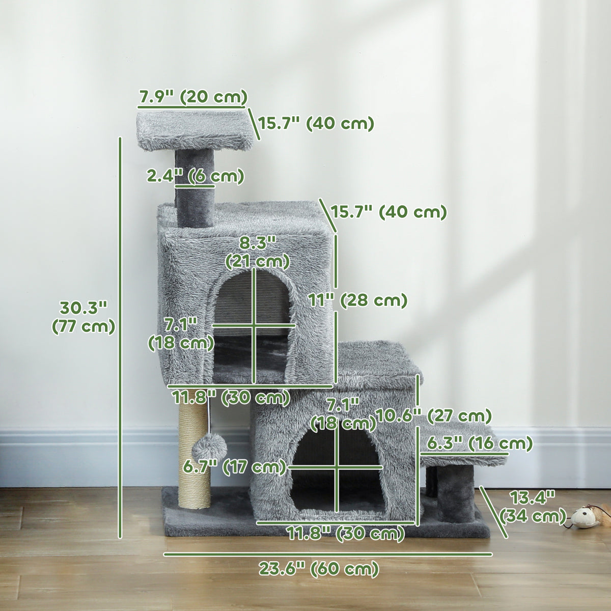 4-Step Adjustable Pet Stairs with Cat Condo and Scratching Post - Grey-Cats-DECOROLALA