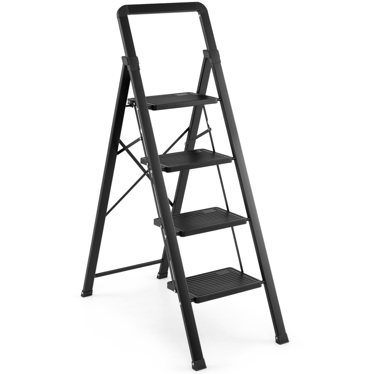 4 Step Black Folding Step Stool with Wide Anti-slip Pedals-Ladders-DECOROLALA