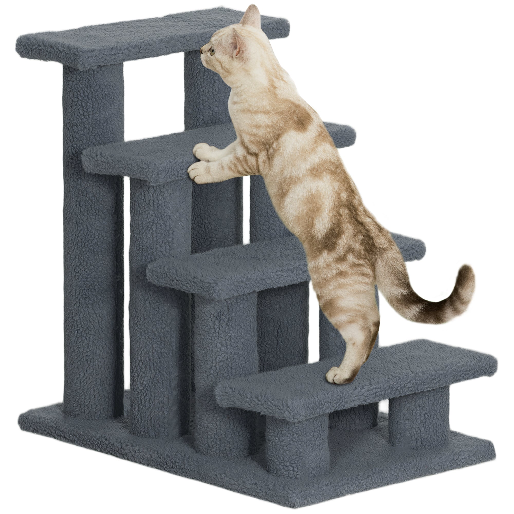 4-Step Cat Scratching Post Pet Stairs - Grey Berber Fleece-Cats-DECOROLALA