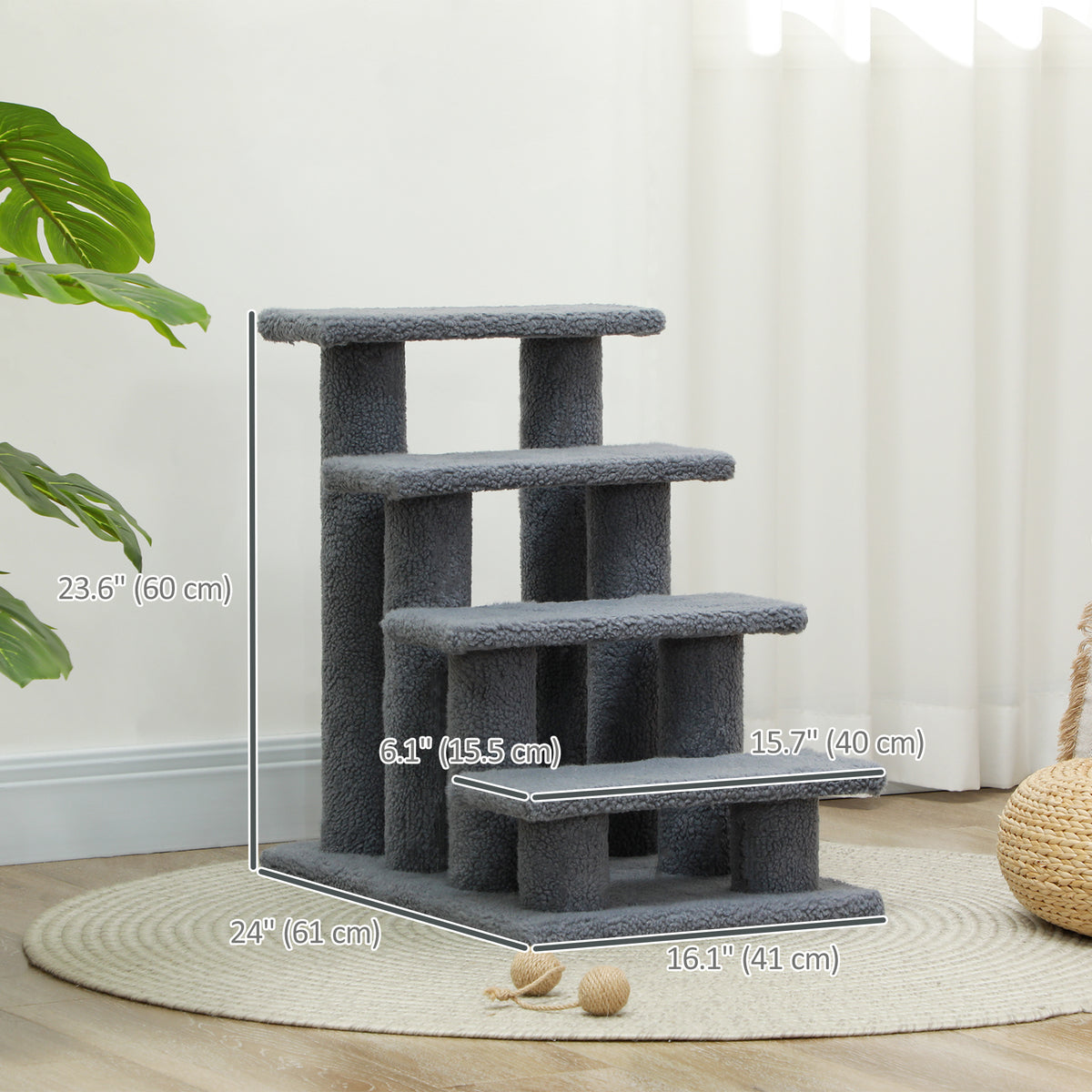 4-Step Cat Scratching Post Pet Stairs - Grey Berber Fleece-Cats-DECOROLALA
