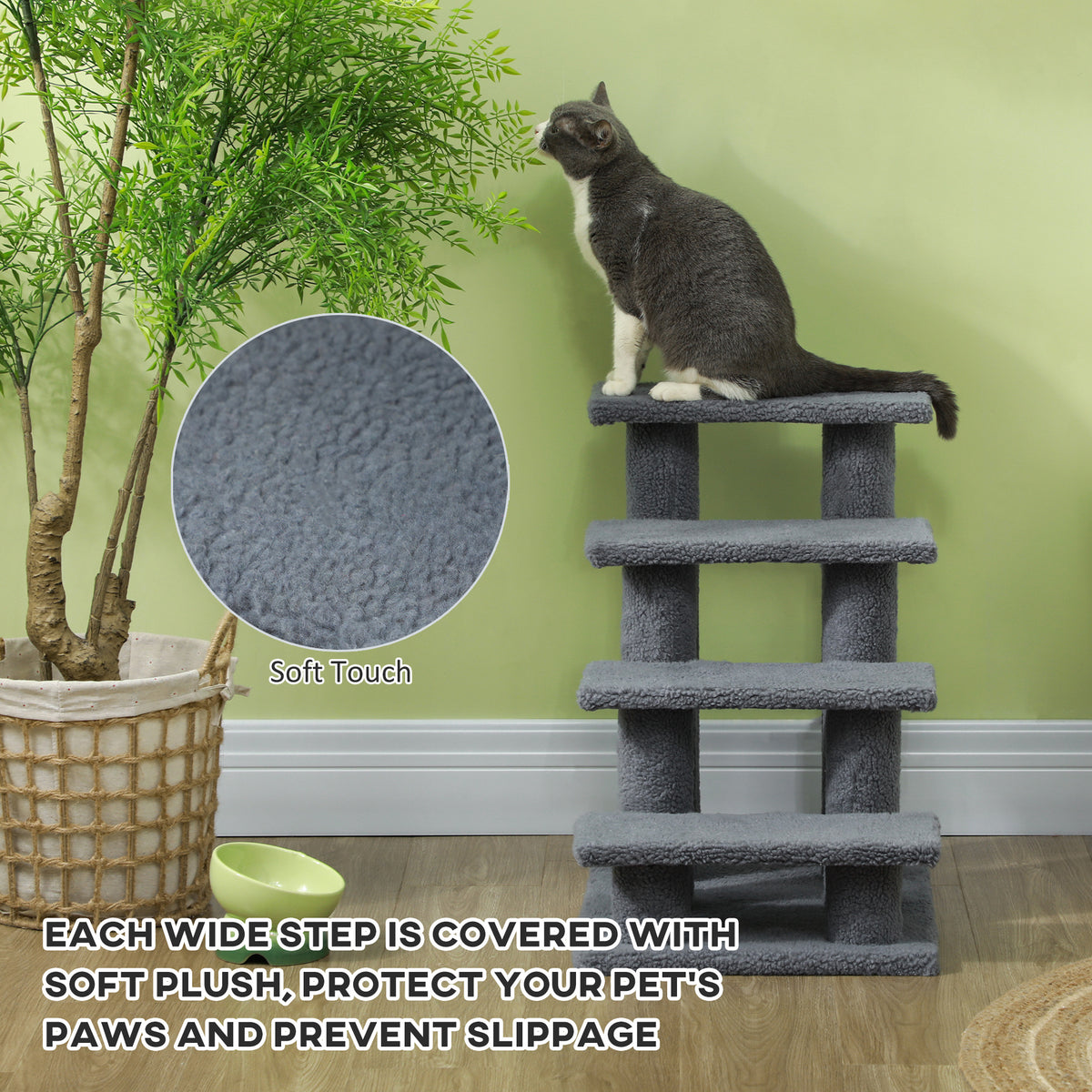 4-Step Cat Scratching Post Pet Stairs - Grey Berber Fleece-Cats-DECOROLALA
