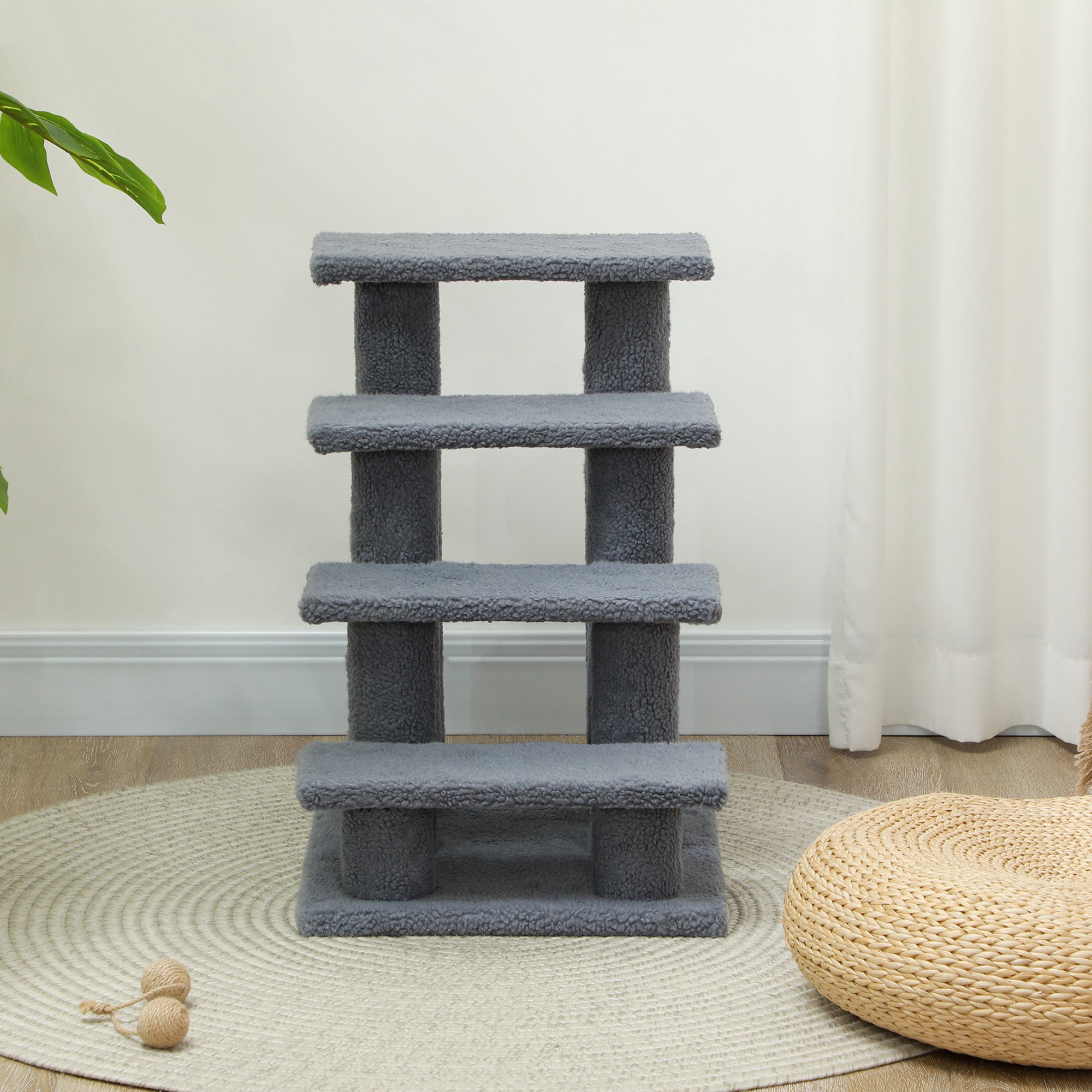 4-Step Cat Scratching Post Pet Stairs - Grey Berber Fleece-Cats-DECOROLALA