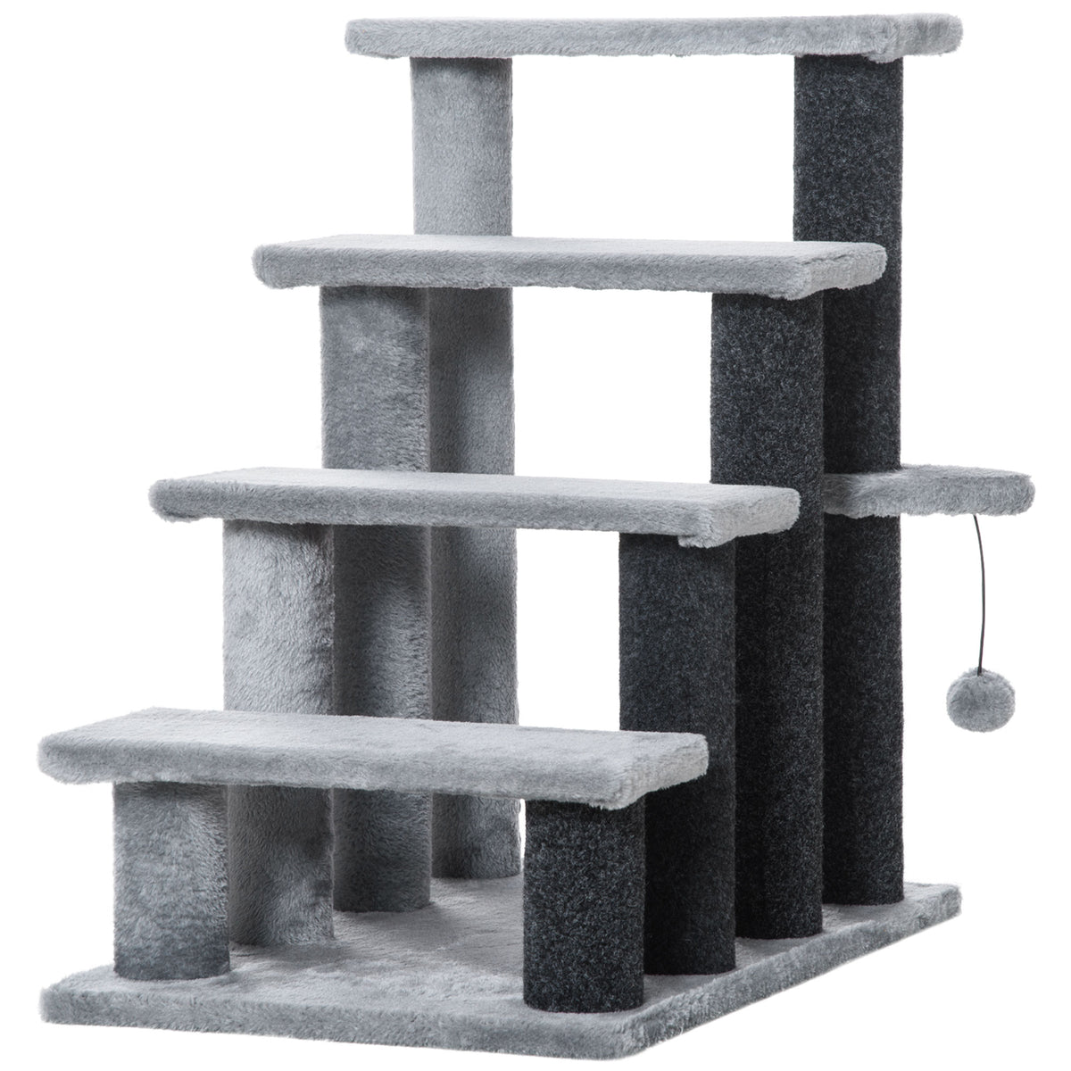 4-Step Cat Stairs with Scratching Posts & Toy - Light Grey-Cat Supplies-DECOROLALA