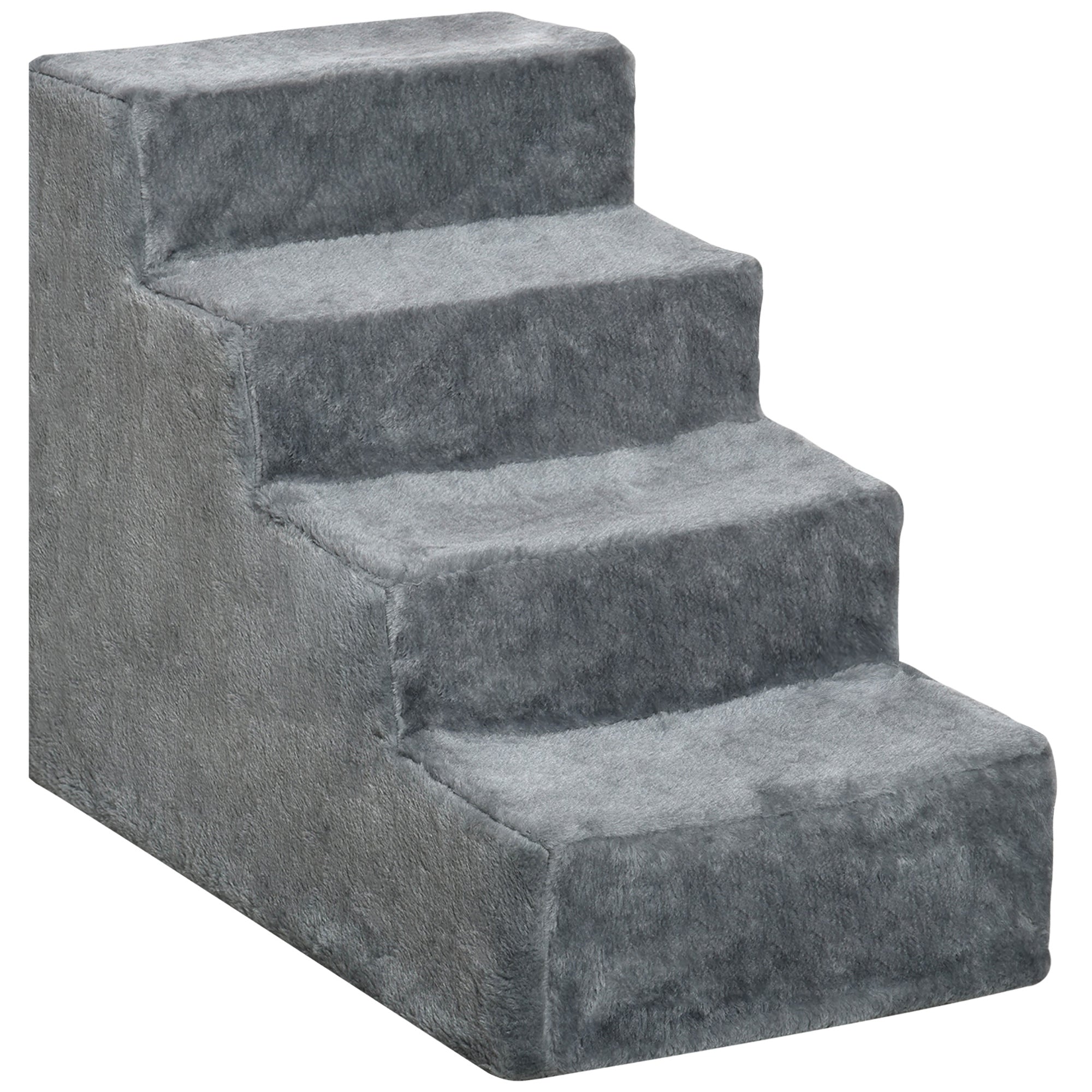 4-Step Dog Ramp for Sofa, Bed, and Couch, with Removable Cover, Light Grey-Dogs-DECOROLALA