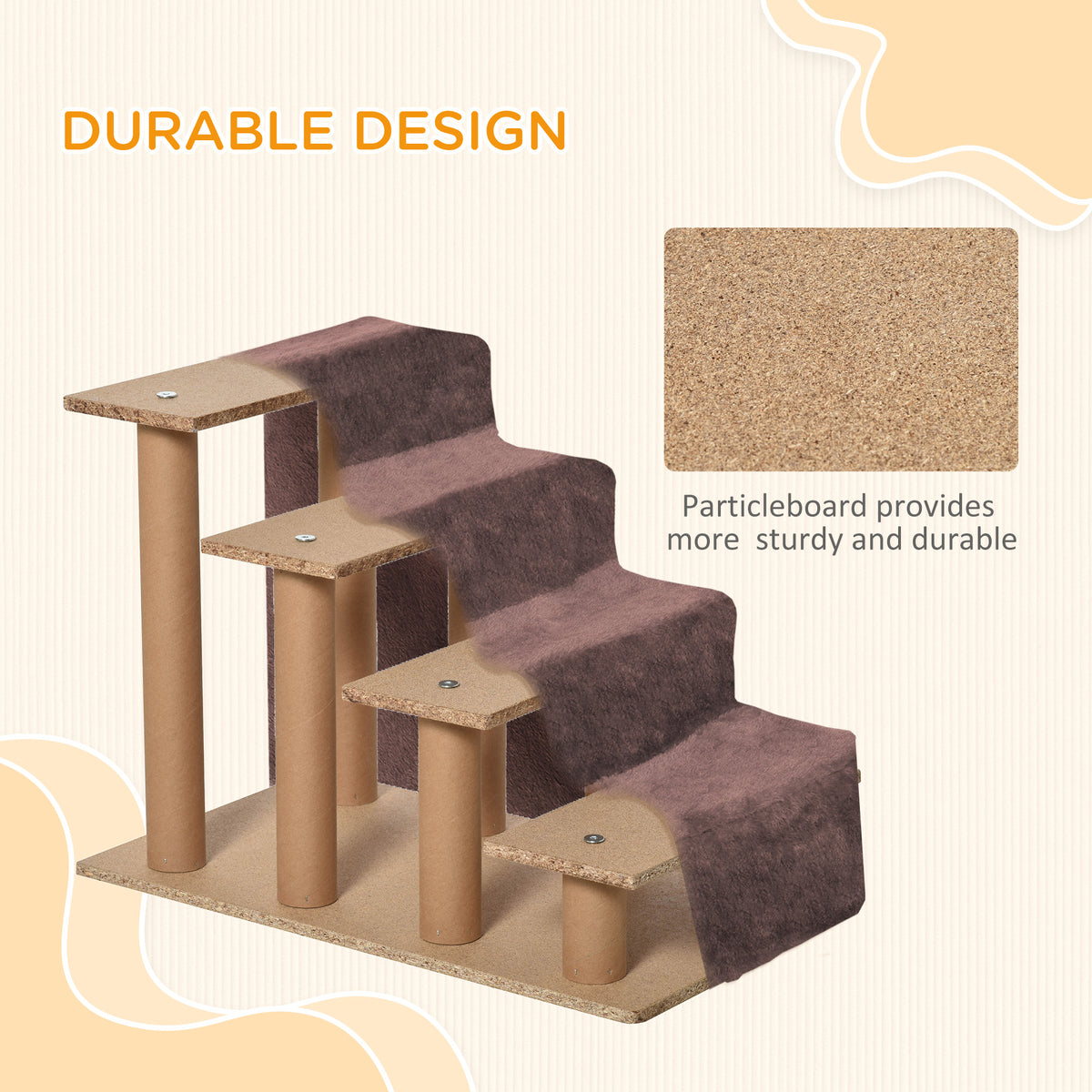 4-Step Dog Stairs for High Beds - Brown Plush with Removable Cover-Dogs-DECOROLALA