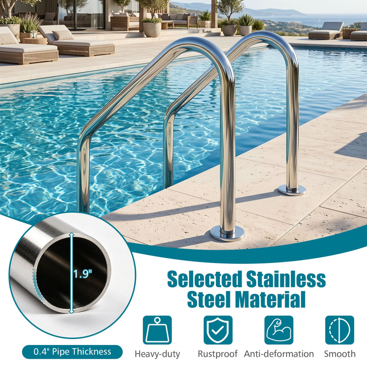 4-Step Inground Pool Ladder Stainless Steel Swimming Pool Ladder-Swimming Pools-DECOROLALA