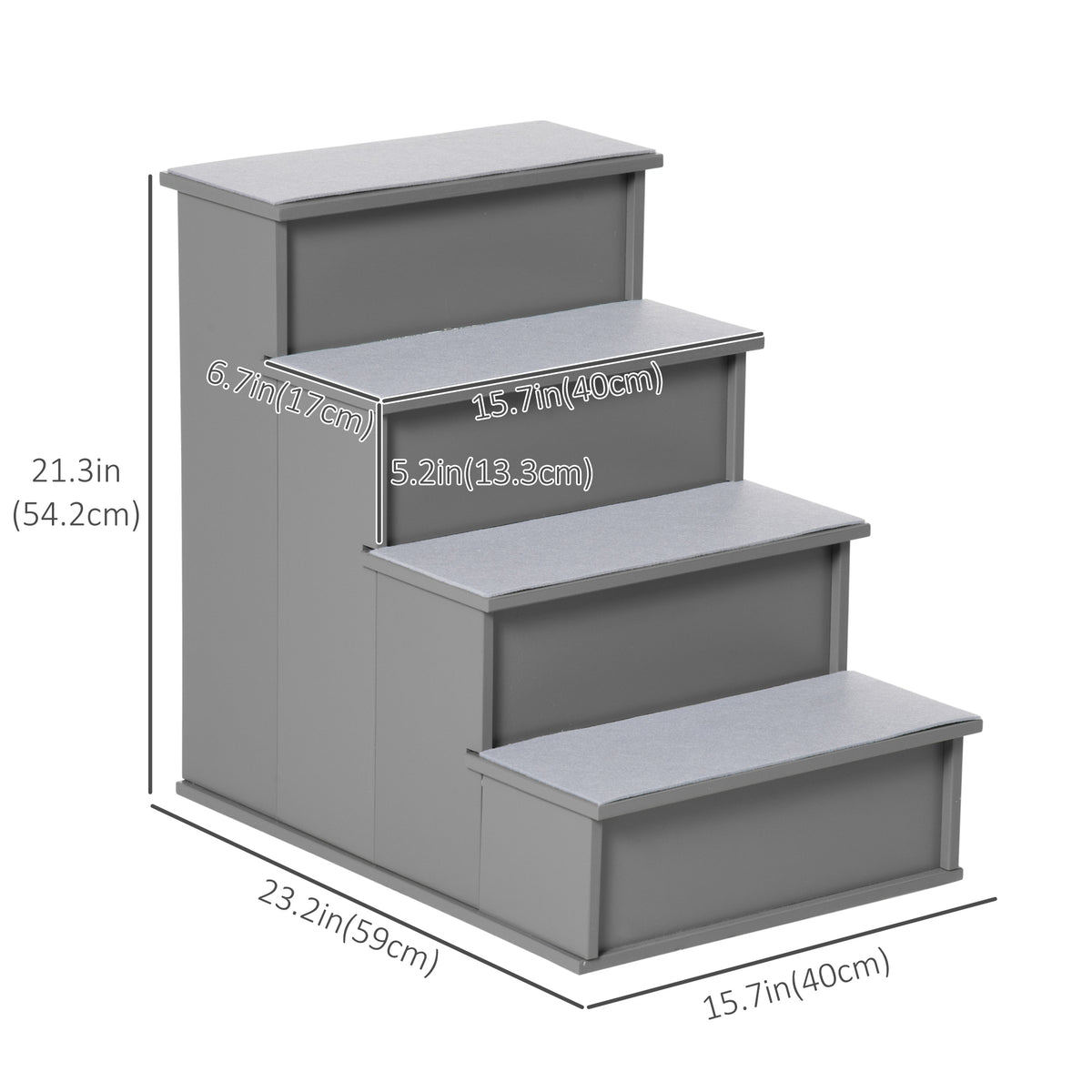 4-Step Pet Stairs for Bed and Couch - Grey 21.3" MDF-Dogs-DECOROLALA