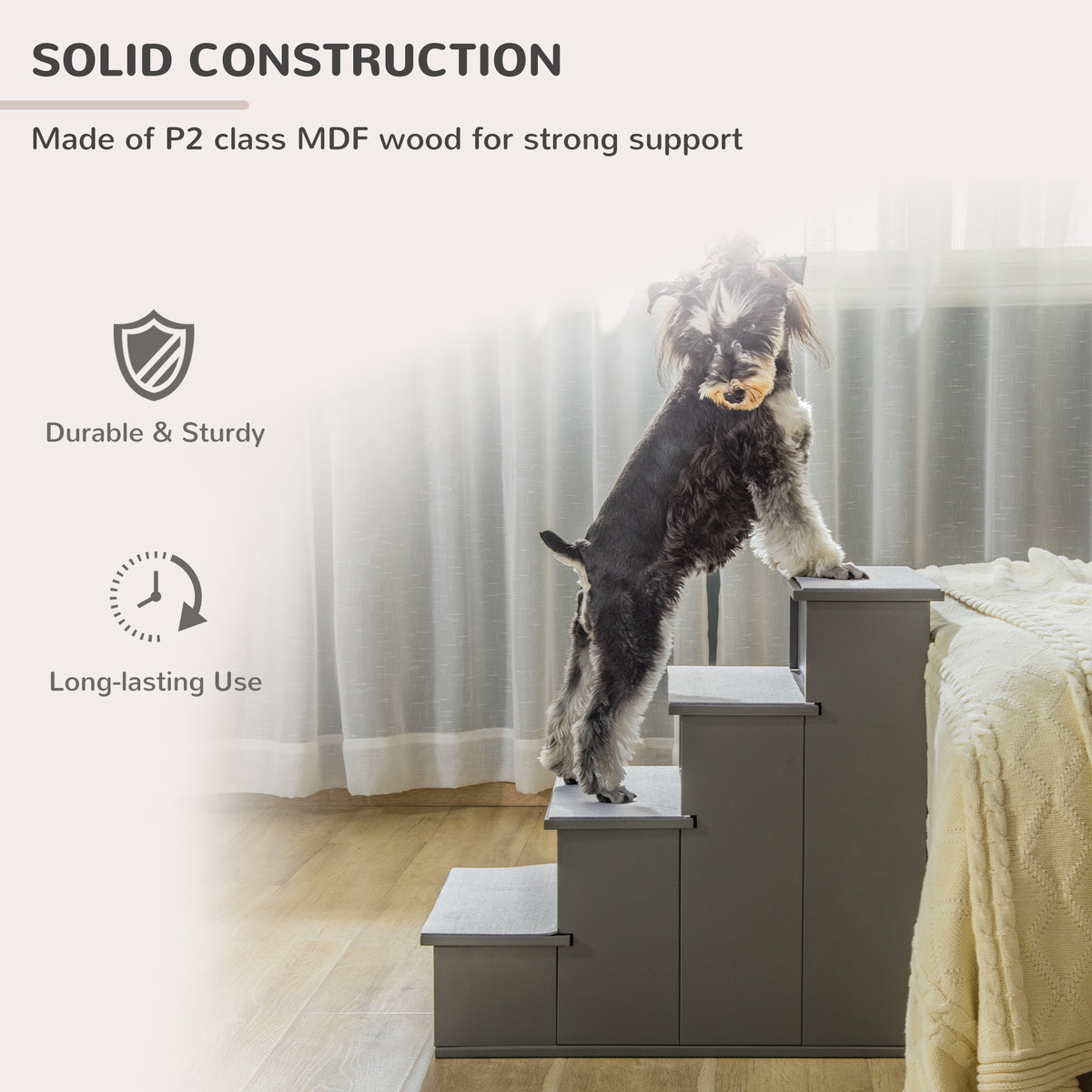 4-Step Pet Stairs for Bed and Couch - Grey 21.3" MDF-Dogs-DECOROLALA