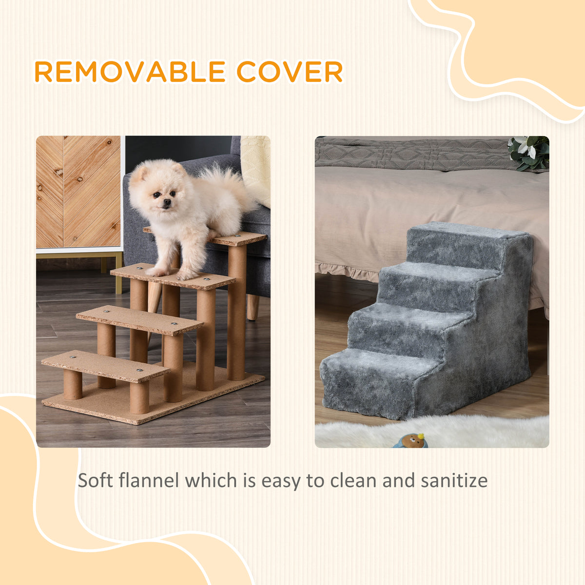 4-Step Pet Stairs for Dogs and Cats - Light Grey 17.3" High-Dogs-DECOROLALA