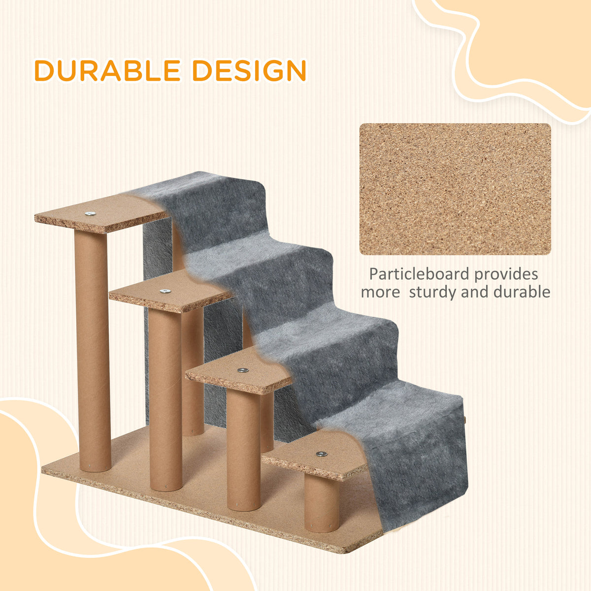4-Step Pet Stairs for Dogs and Cats - Light Grey 17.3" High-Dogs-DECOROLALA