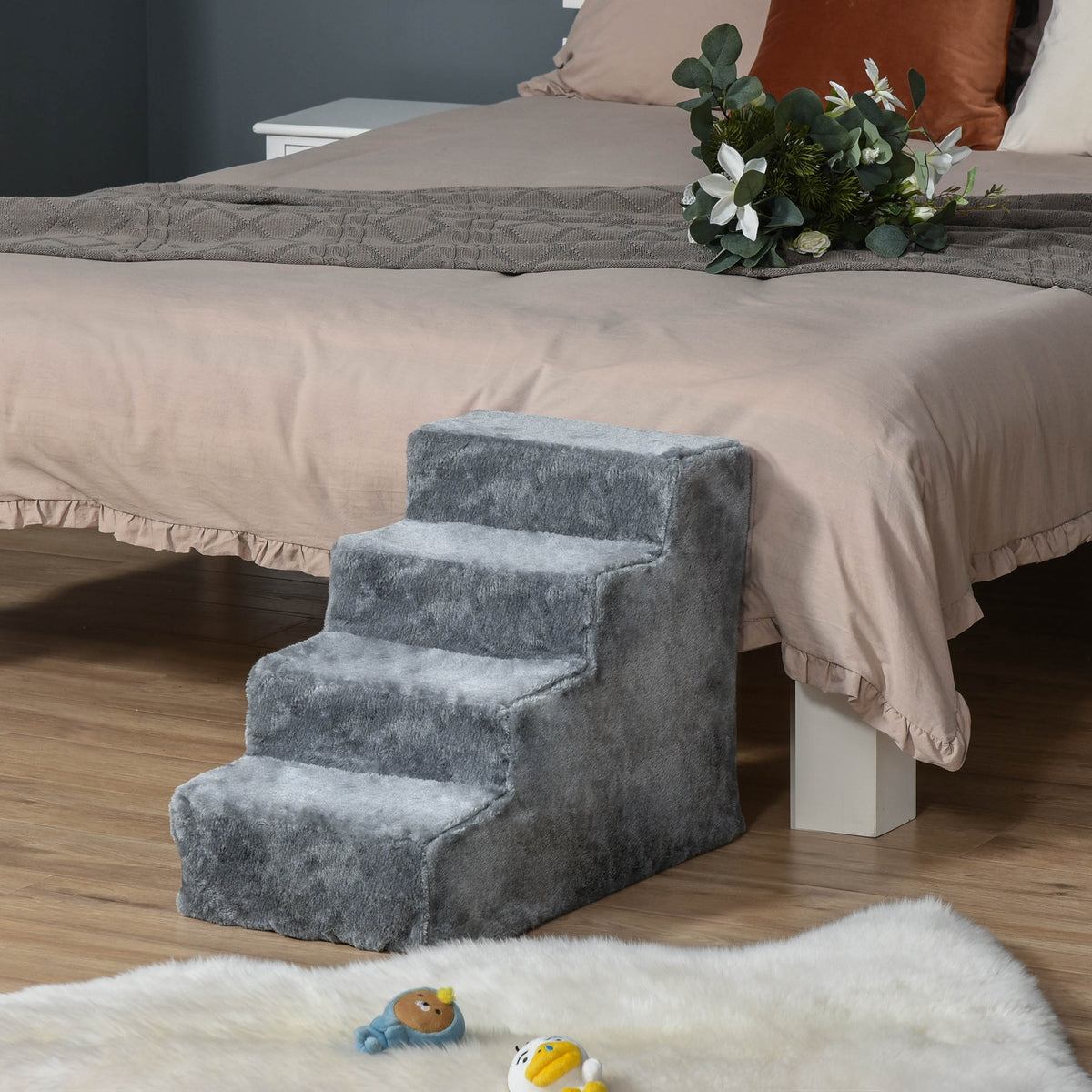 4-Step Pet Stairs for Dogs and Cats - Light Grey 17.3" High-Dogs-DECOROLALA