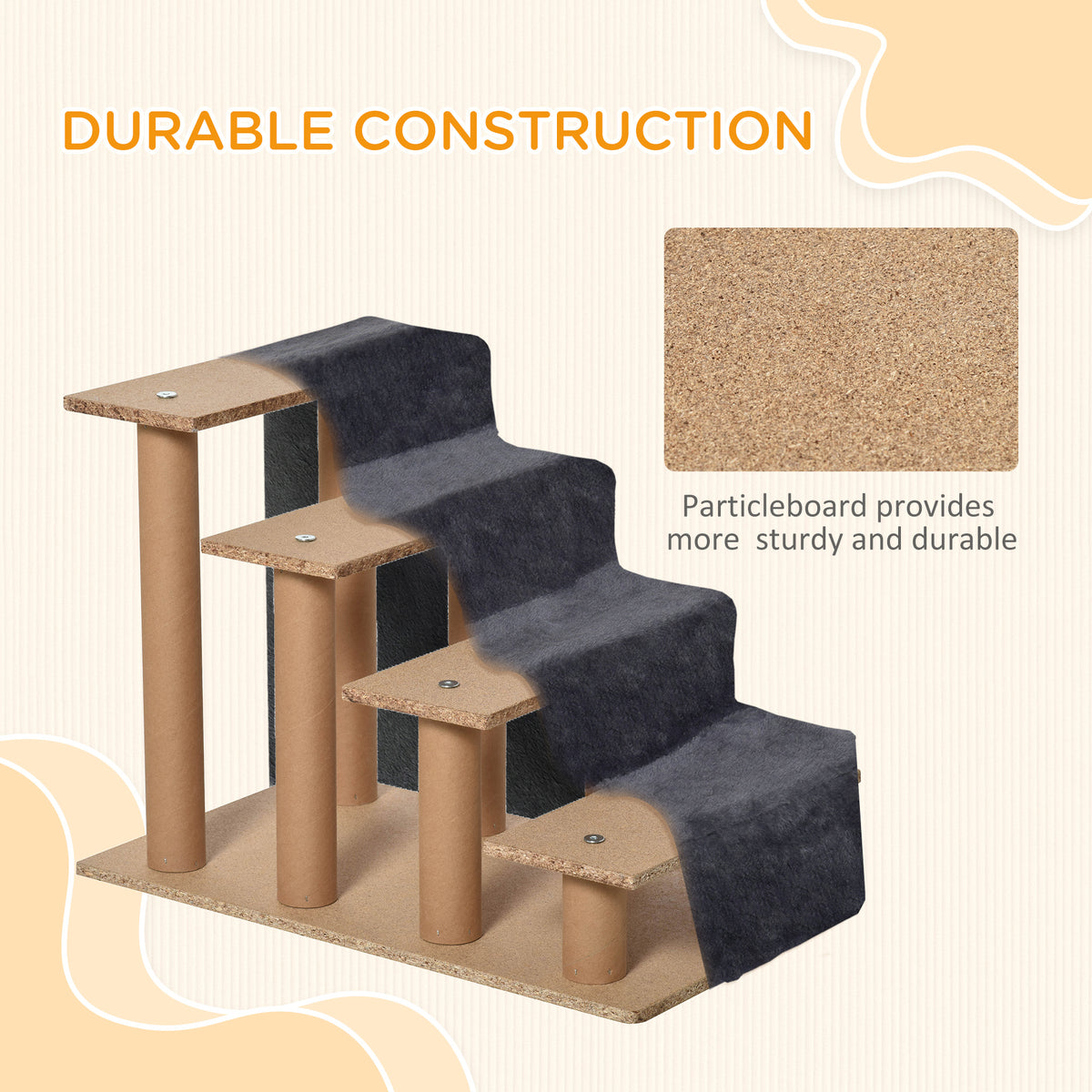 4-Step Pet Stairs for High Beds - Dark Grey with Removable Cover-Dogs-DECOROLALA