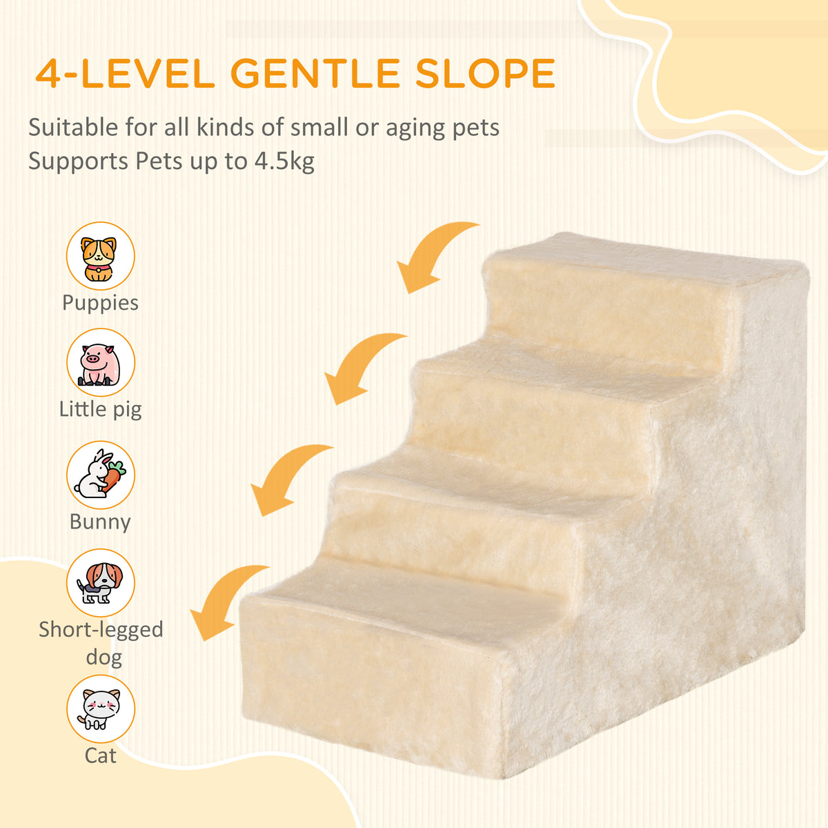 4-Step Pet Stairs with Removable Cover - Beige 23.6"L-Dogs-DECOROLALA
