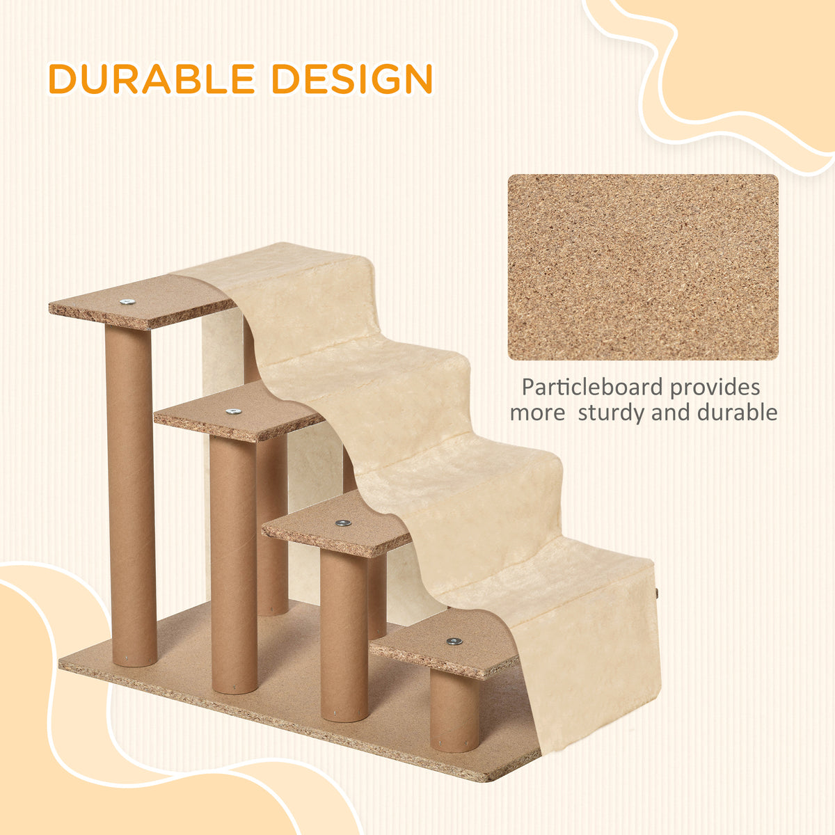 4-Step Pet Stairs with Removable Cover - Beige 23.6"L-Dogs-DECOROLALA