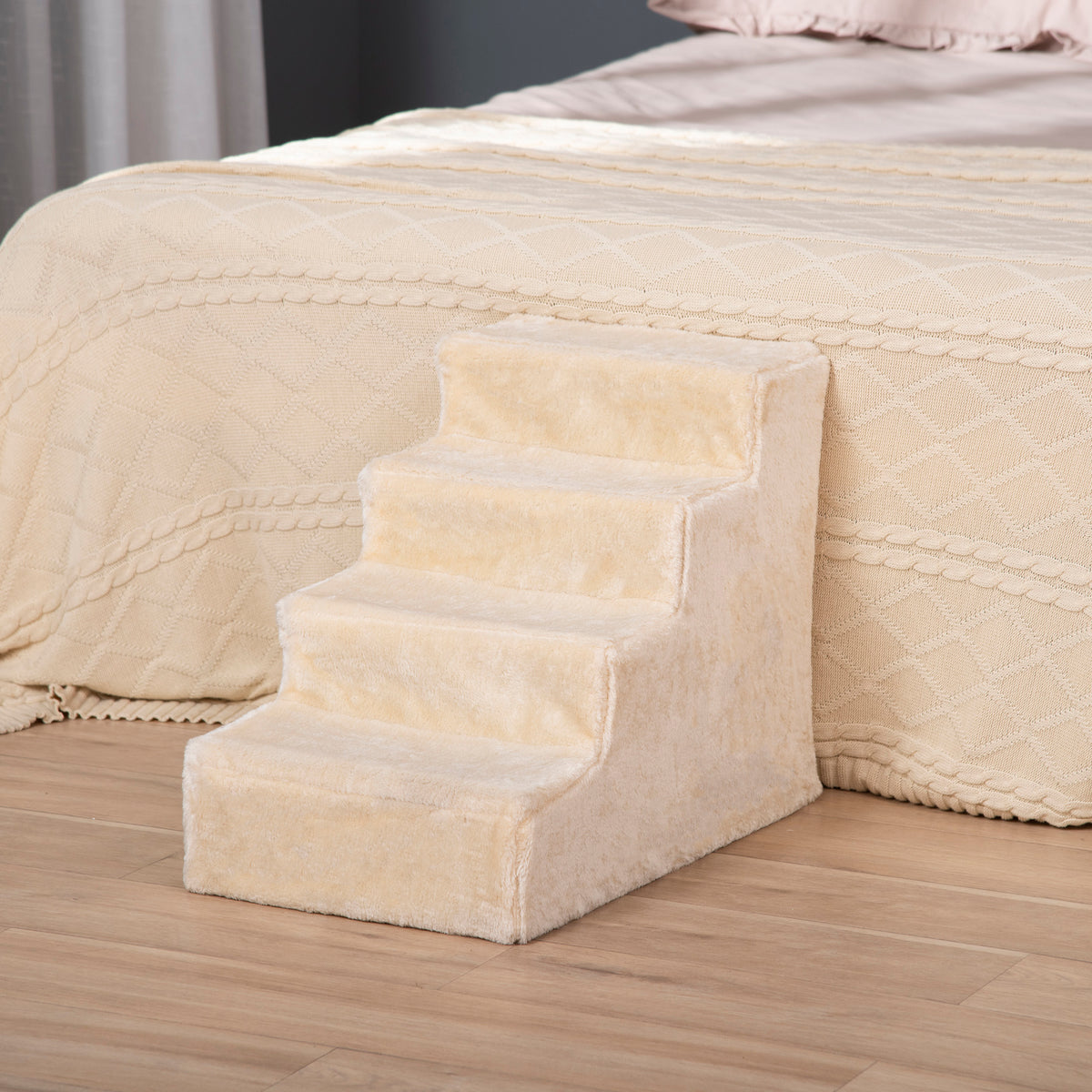 4-Step Pet Stairs with Removable Cover - Beige 23.6"L-Dogs-DECOROLALA
