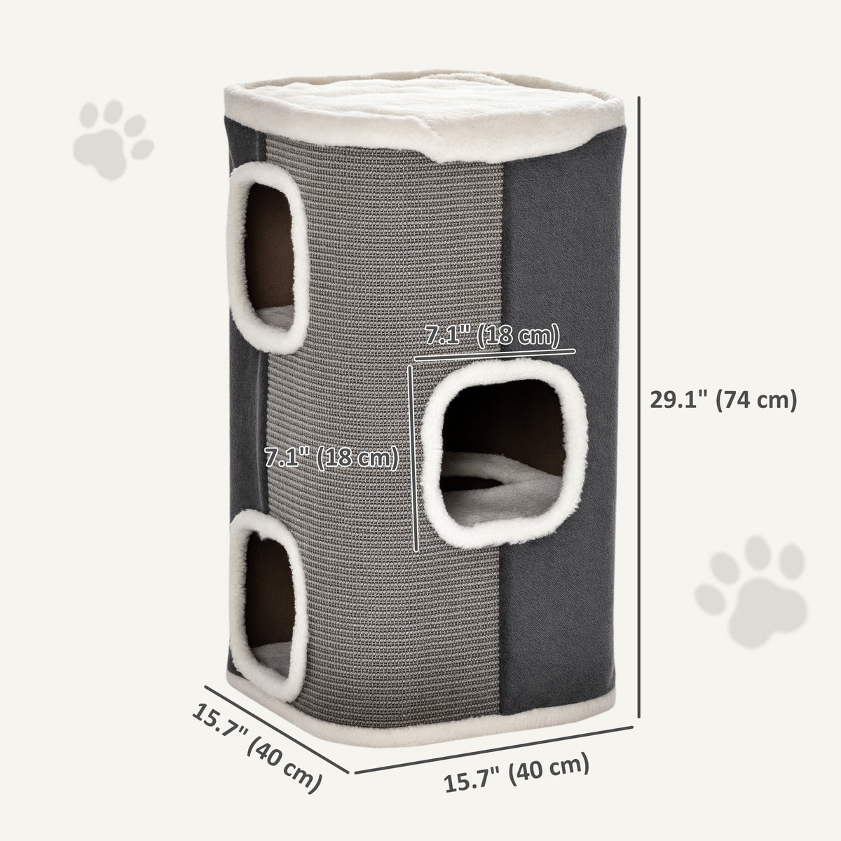4-Story Cat Condo with Sisal Scratching Surface - Grey 29" H-Cats-DECOROLALA