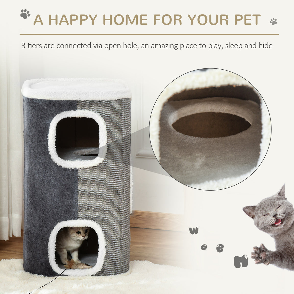 4-Story Cat Condo with Sisal Scratching Surface - Grey 29" H-Cats-DECOROLALA