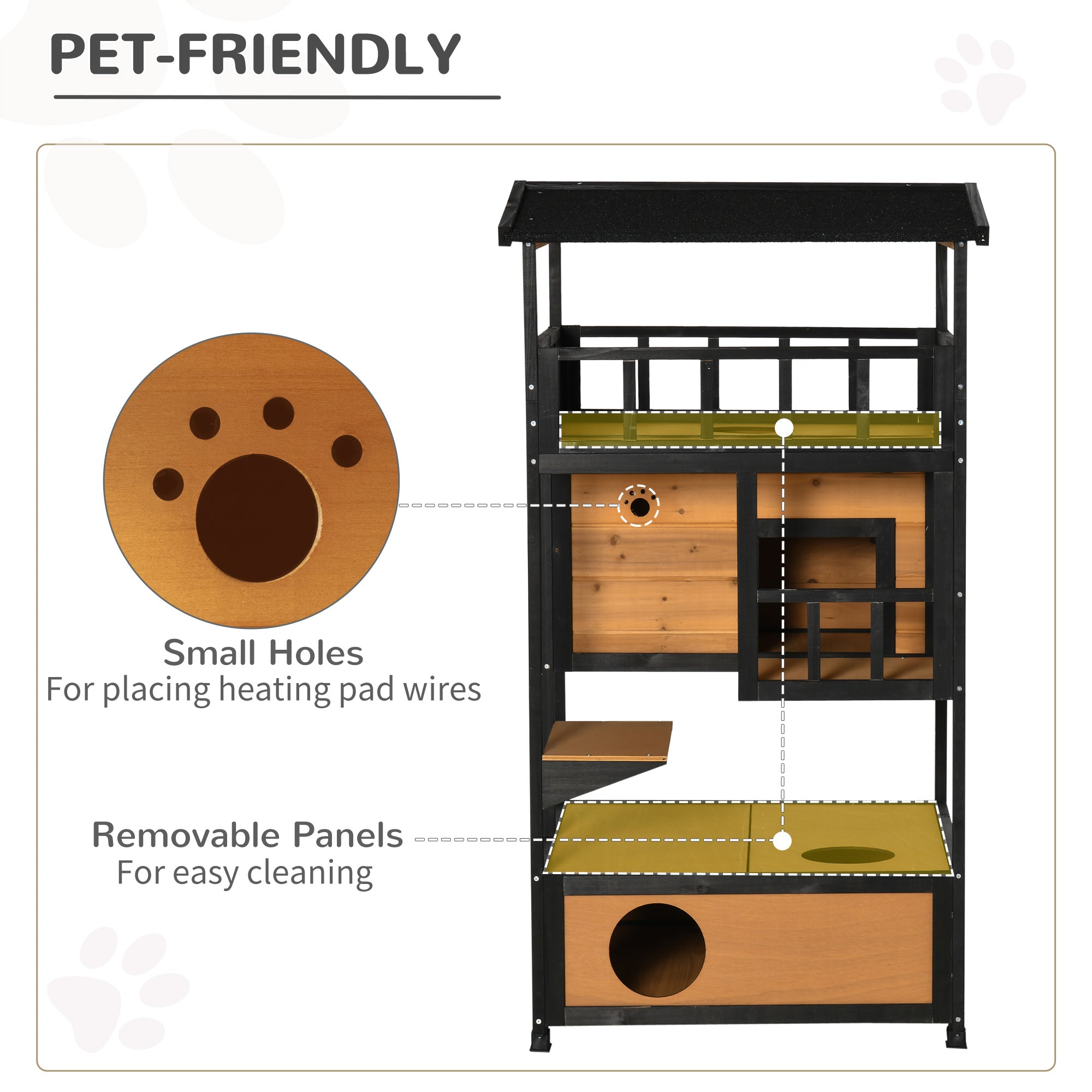 4-Story Wood Outdoor Cat House Catio - Natural Fir Wood-DECOROLALA