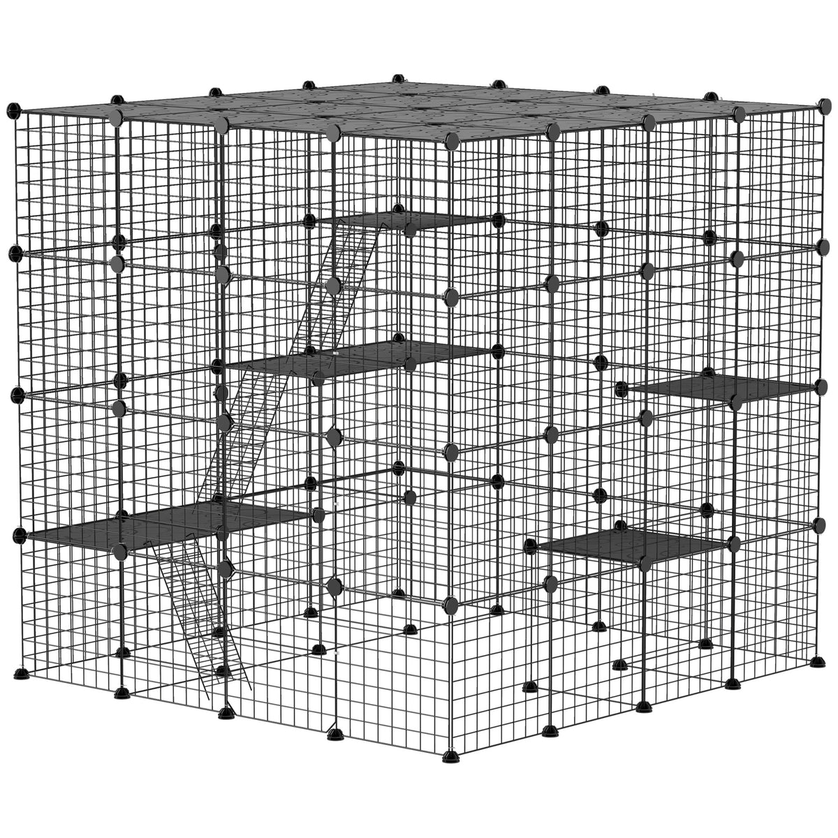 4-Tier 55" DIY Cat Cage - Black Indoor Enclosure with Ramps-Cat Supplies-DECOROLALA
