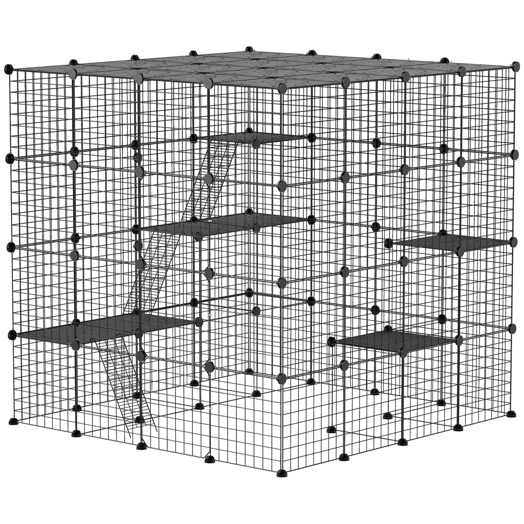 4-Tier 55" DIY Cat Cage - Black Indoor Enclosure with Ramps-Cats-DECOROLALA