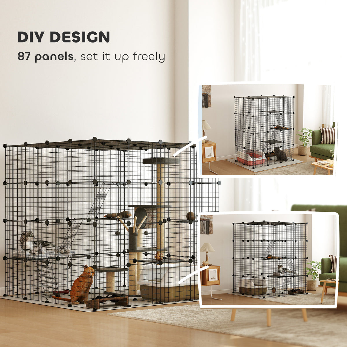 4-Tier 55" DIY Cat Cage - Black Indoor Enclosure with Ramps-Cats-DECOROLALA