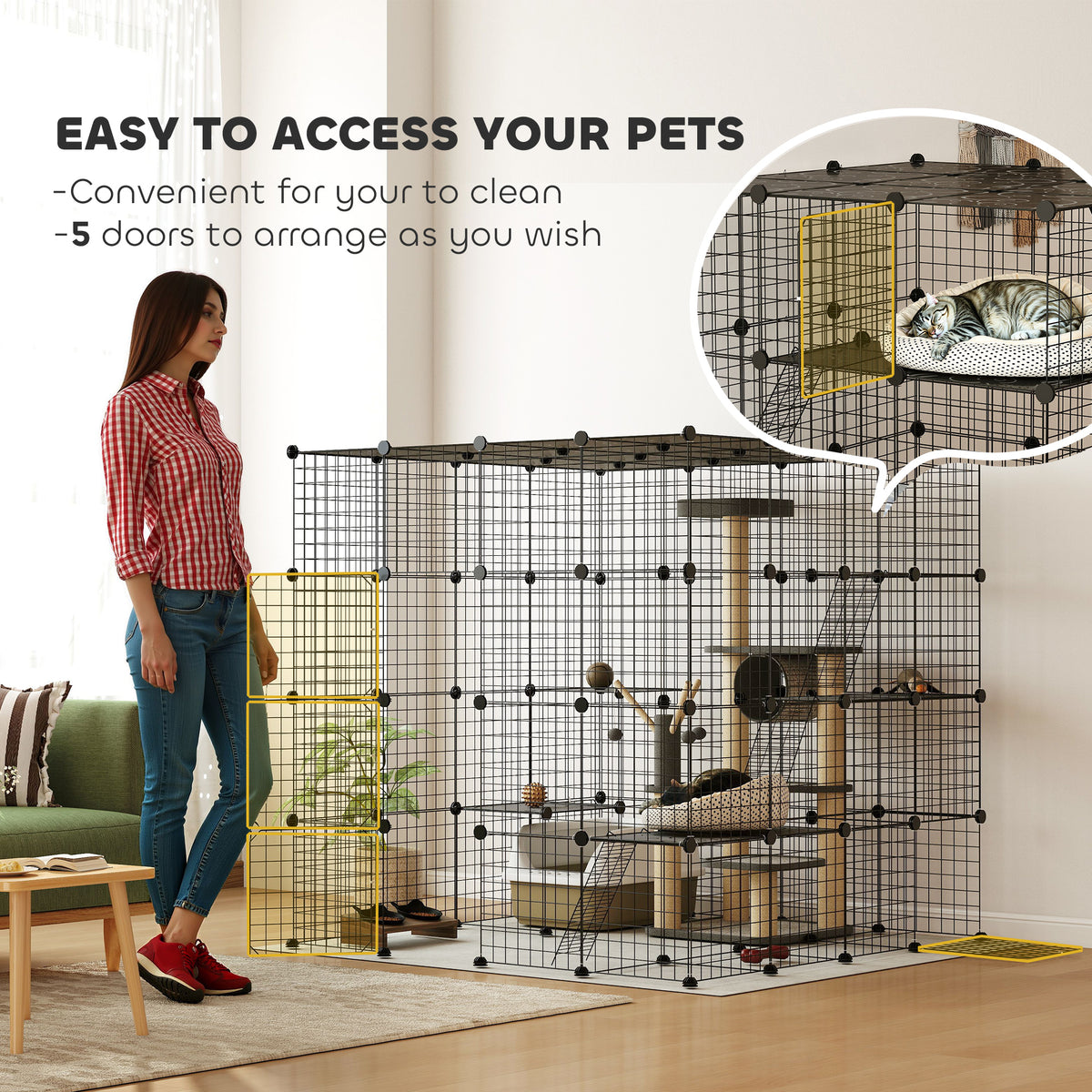 4-Tier 55" DIY Cat Cage - Black Indoor Enclosure with Ramps-Cats-DECOROLALA