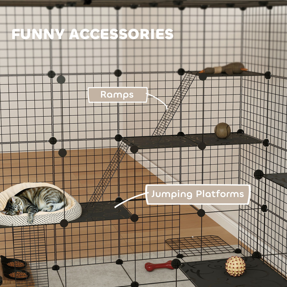 4-Tier 55" DIY Cat Cage - Black Indoor Enclosure with Ramps-Cats-DECOROLALA