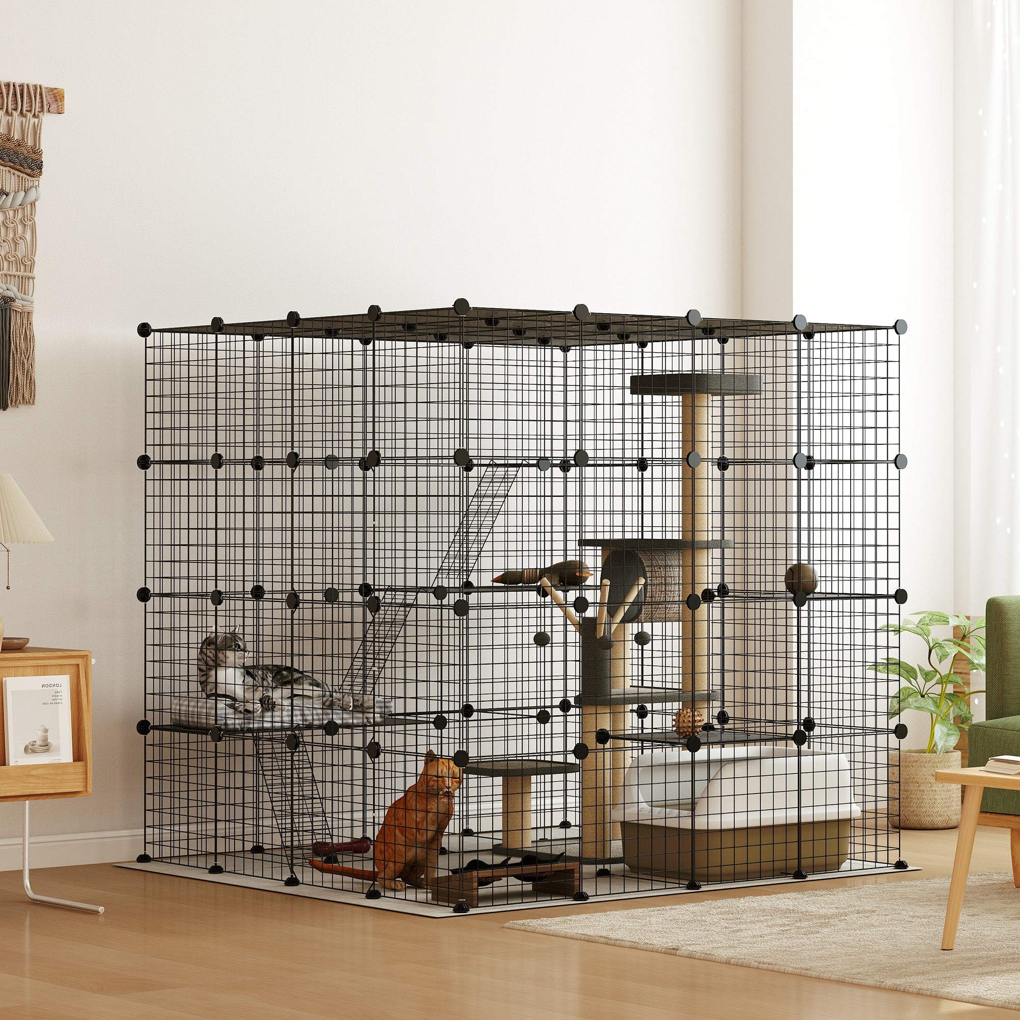 4-Tier 55" DIY Cat Cage - Black Indoor Enclosure with Ramps-Cats-DECOROLALA