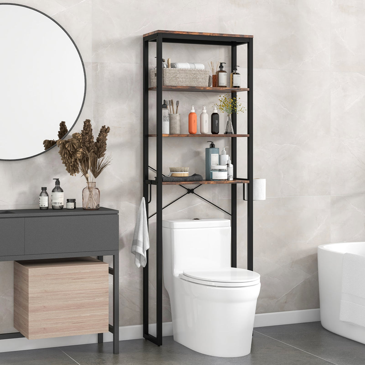 4-Tier Adjustable Bathroom Metal Storage Rack-Over the Toilet Storage-DECOROLALA