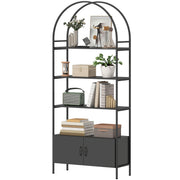 4-Tier Arched Shelving Unit with Cabinet - Black 73.6" H-Home Furnishings > Storage & Organization-DECOROLALA