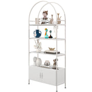 4-Tier Arched Shelving Unit with Cabinet - White 73.6" H-Home Furnishings > Storage & Organization-DECOROLALA